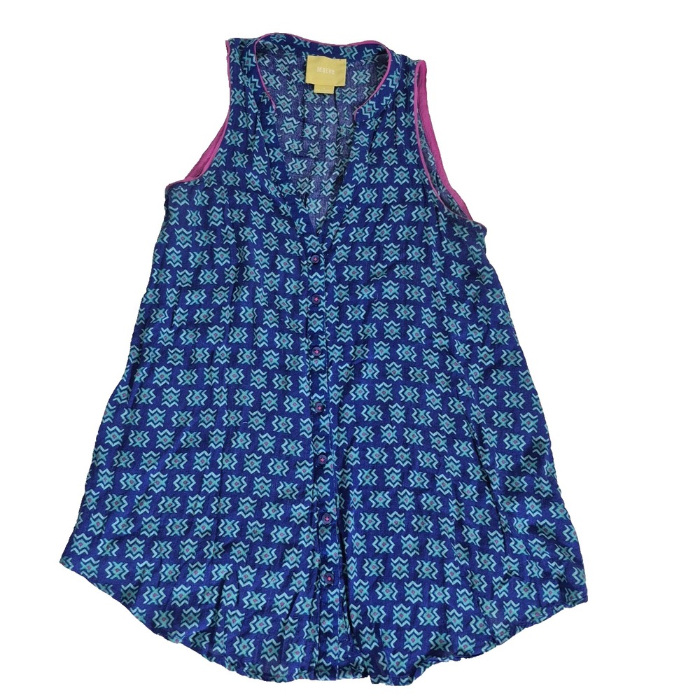 Maeve‎ Blouse Womens Size 0 Blue Sleeveless Aztec Boho Button Down V-Neck Tunic